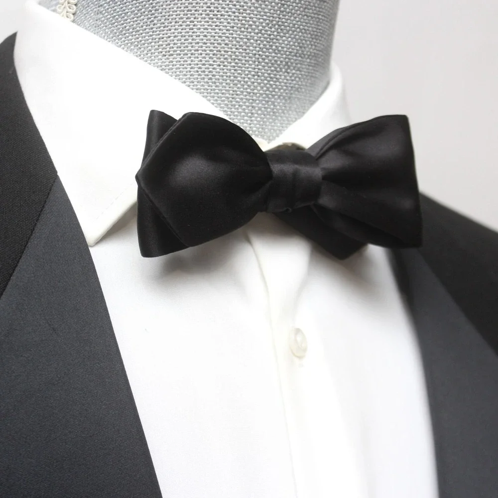 Black‎ Tuxedo Bowtie 100%Silk Satin Self-tied Diamond Gift Box S013D